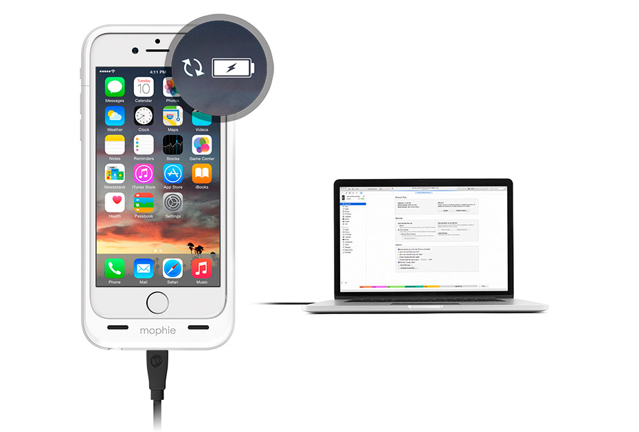 Mophie Juice Pack Air for iPhone 6 -priority charge and sync
